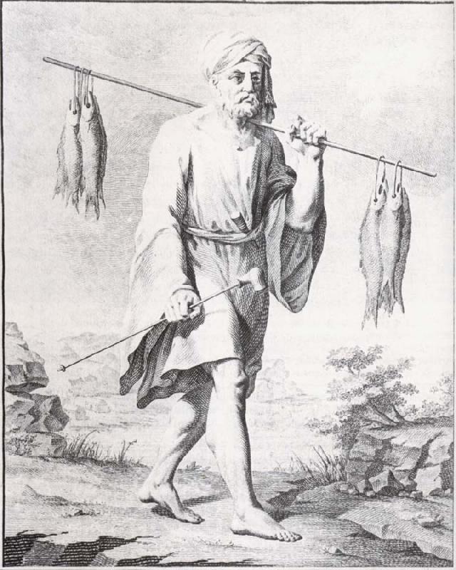 unknow artist baurenfeinds teckning av en fiskare i djedda, atergiven i nibuhrs reisebeschreibung France oil painting art